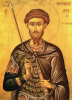 Orthodoxes Heiligenbild des heiligen Theodor auf goldenem Grund